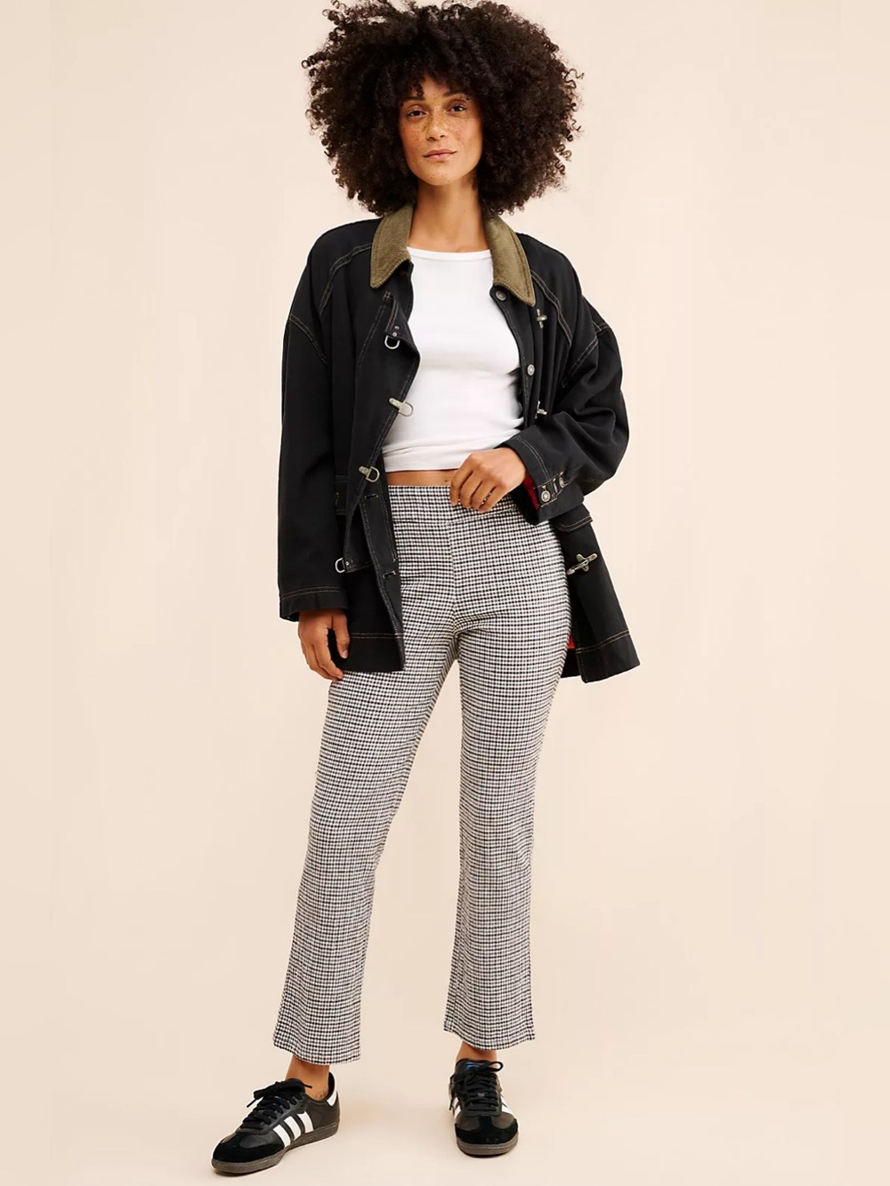 Free People Black & White Houndstooth Cropped Pants - Picture 1 of 7